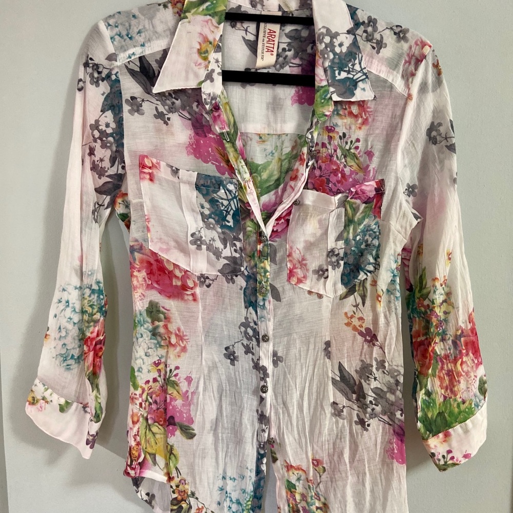Sheer Floral Button Down